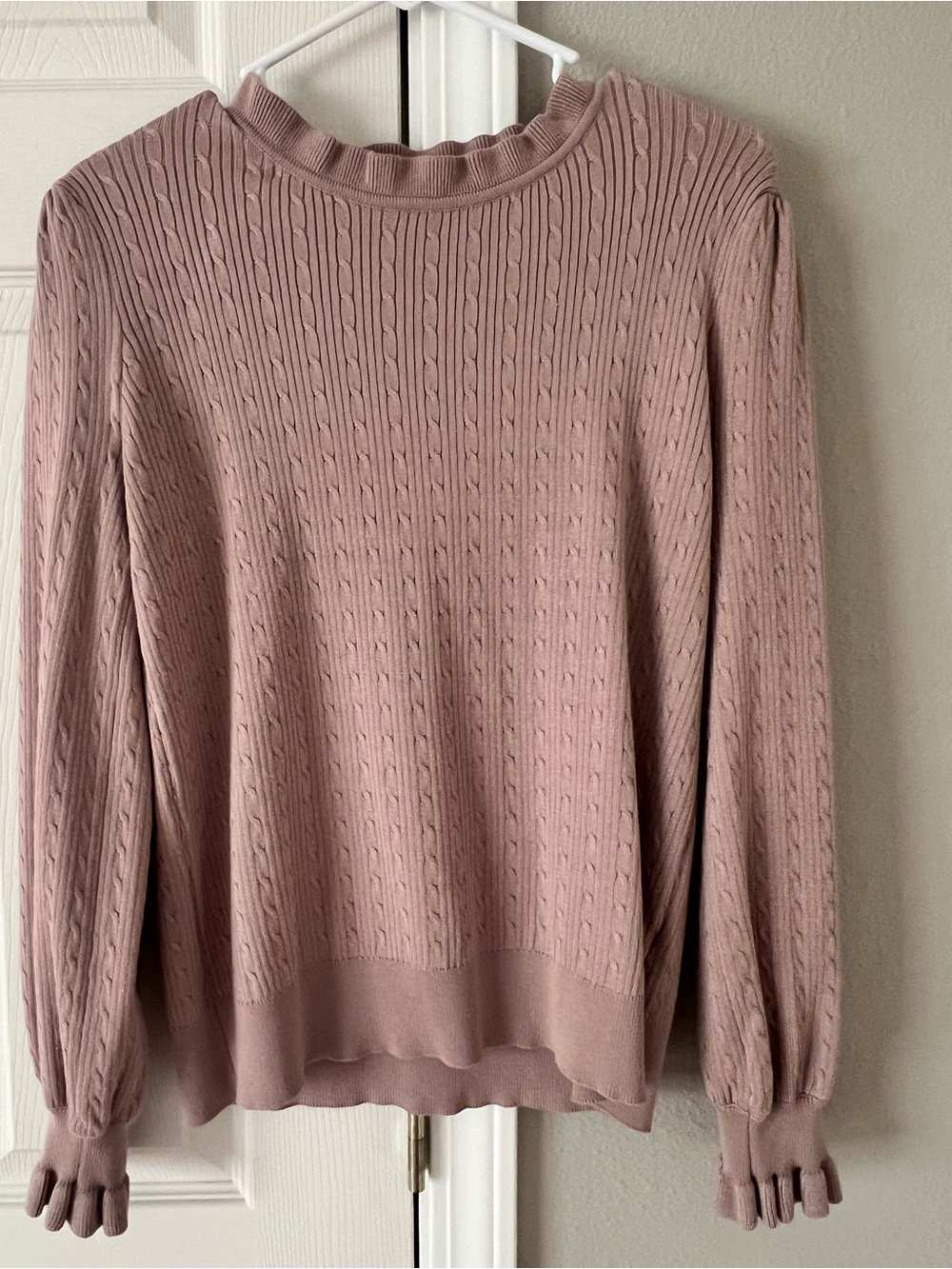 Adrianna Papell Dusty Rose Cable Knit Crewneck Sweater